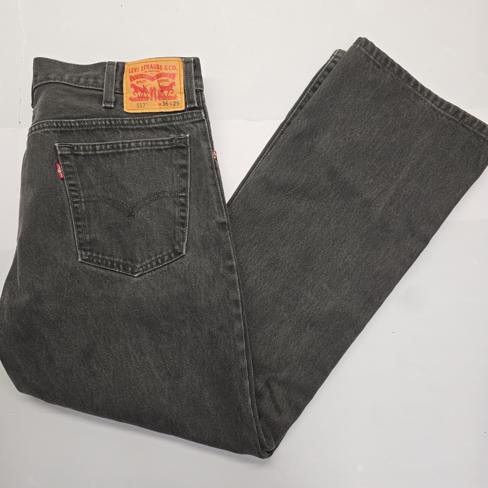 Levis 517 Mens Bootcut Jeans Black Denim W37 L29 Vintage Style Pants